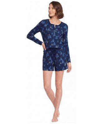 Women's Brushed Cozy Waffle 2 Piece Pajama Set - Long Sleeve Top and Shorts