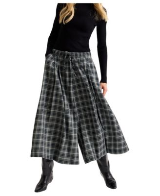 Women's Plaid-Check Wide-Leg Culottes