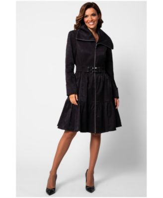 Women's Iris Cotton-Blend Belted Zip Front Tiered Hem Coat