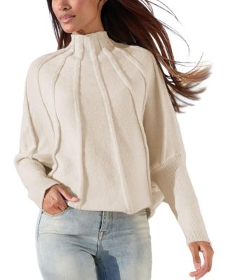 Women's Ribbed Mock-Neck Batwing-Sleeve Sweater