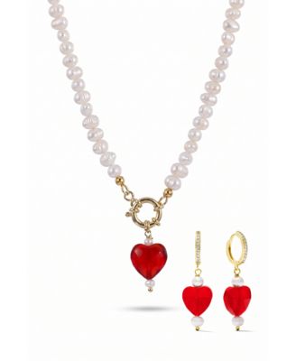 Kokoro Cultured Freshwater Pearl 18k Gold-Plated Heart Necklace & Drop Earrings, 2-Piece Set