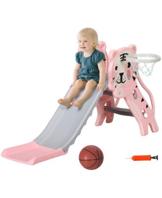 3-in-1 Indoor Toddler PE Slide with Climber & Basketball Hoop, 55 lbs Capacity, Ages 18–36 Months