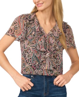 Women's Tie-Front Short-Sleeve V-Neck Blouse