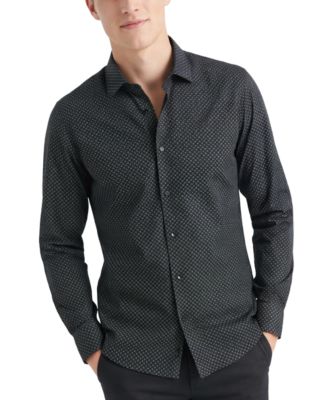 Men's Slim Fit Performance Long Sleeve Geometric Dress Shirt
