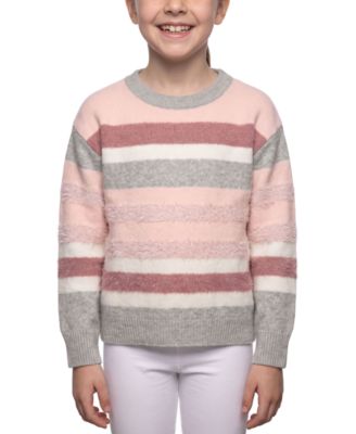 Girls' S-XL Long-Sleeve Striped Crewneck Sweater