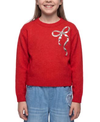 Girls' 7-16 Long-Sleeve Crewneck Sequin-Bow Sweater