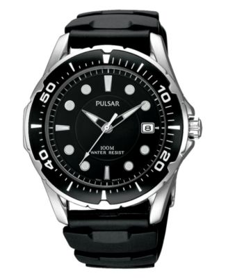 Pulsar - Men's Black Polyurethane Strap Watch