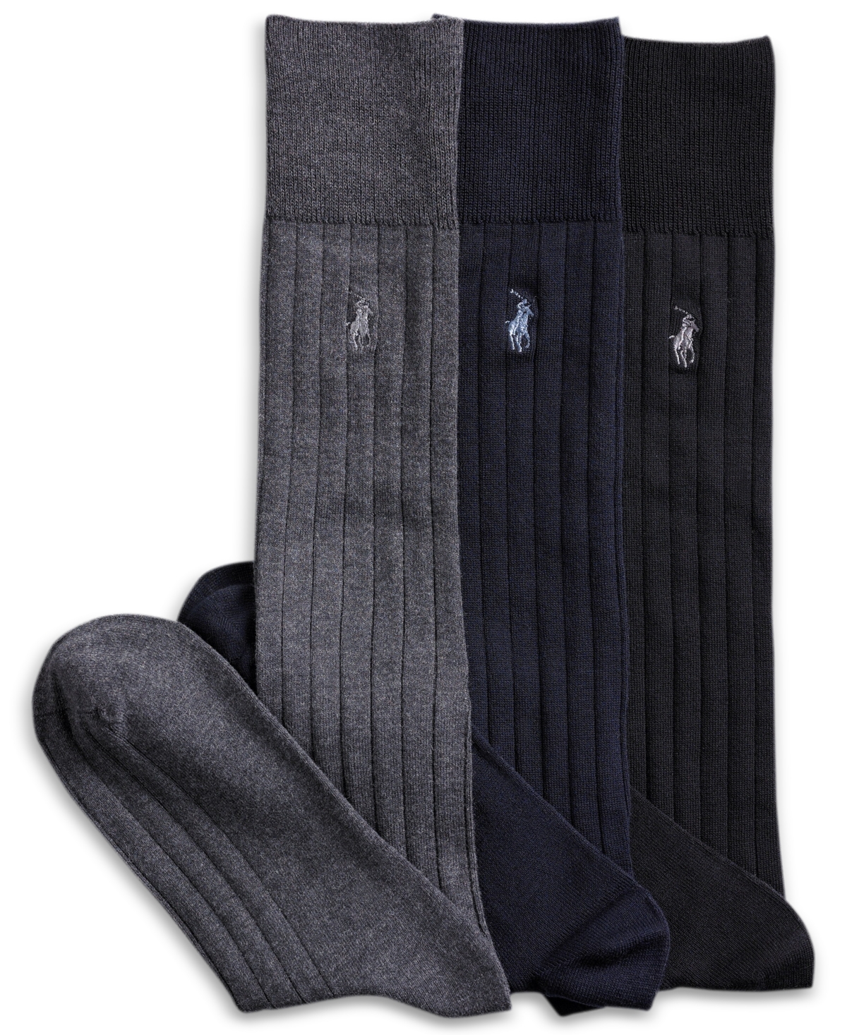 Polo Ralph Lauren 3 Pack Over The Calf Dress Men's Socks In Black,charcoal,navy