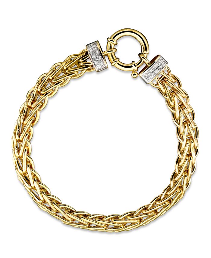 Italian Gold 14k Gold Bracelet, Diamond Spiga (1/8 ct. t.w.) - Macy's