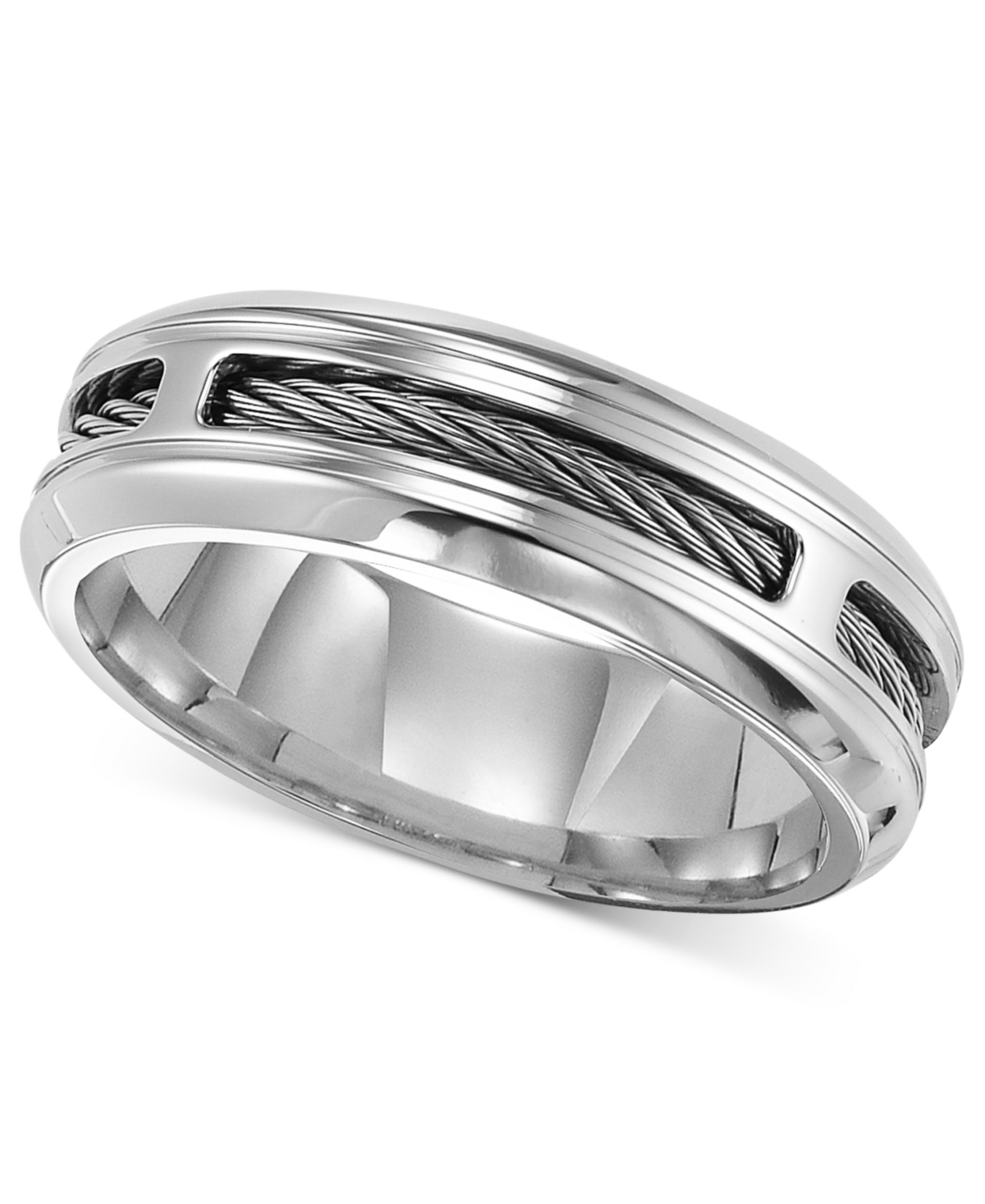 Men's Stainless Steel Ring, Comfort Fit Cable Wedding Band - Steel
