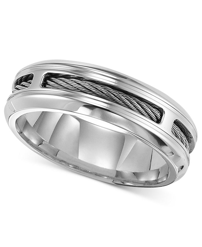 Triton Men's Stainless Steel Ring, Comfort Fit Cable Wedding Band - Macy's