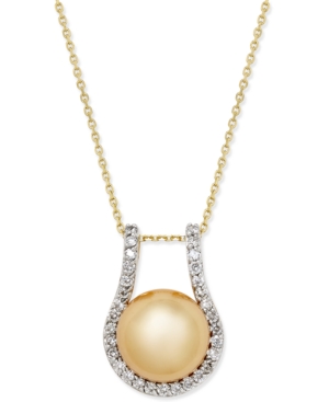 image of Cultured Golden South Sea Pearl (12mm) and Diamond (5/8 ct. t.w.) Pendant Necklace in 14k Gold