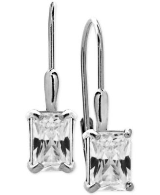 Cubic Zirconia Octagon Leverback Drop Earrings in 18k Gold-Plated Sterling Silver
