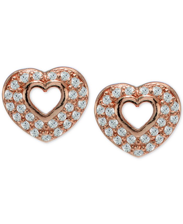 Giani Bernini Cubic Zirconia Pavé Open Heart Stud Earrings in 18k Rose ...