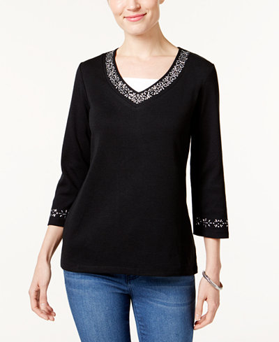 Karen Scott Embellished Layered-Look Top, Only at Macy's