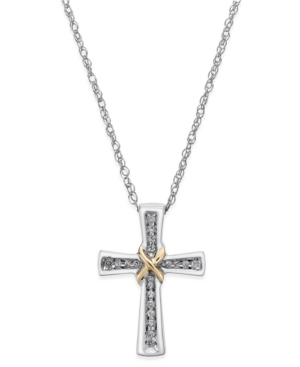 image of Diamond Cross Pendant Necklace (1/10 ct. t.w.) in Sterling Silver and 14k Gold-Plate