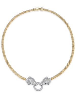 image of Diamond (5/8 ct. t.w.) Pave and Emerald Accent Elephant Mesh Necklace in 14k Gold-Plated Sterling Silver