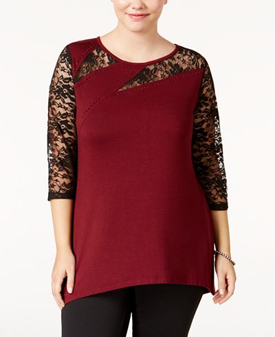 Belldini Plus Size Lace-Trim Top