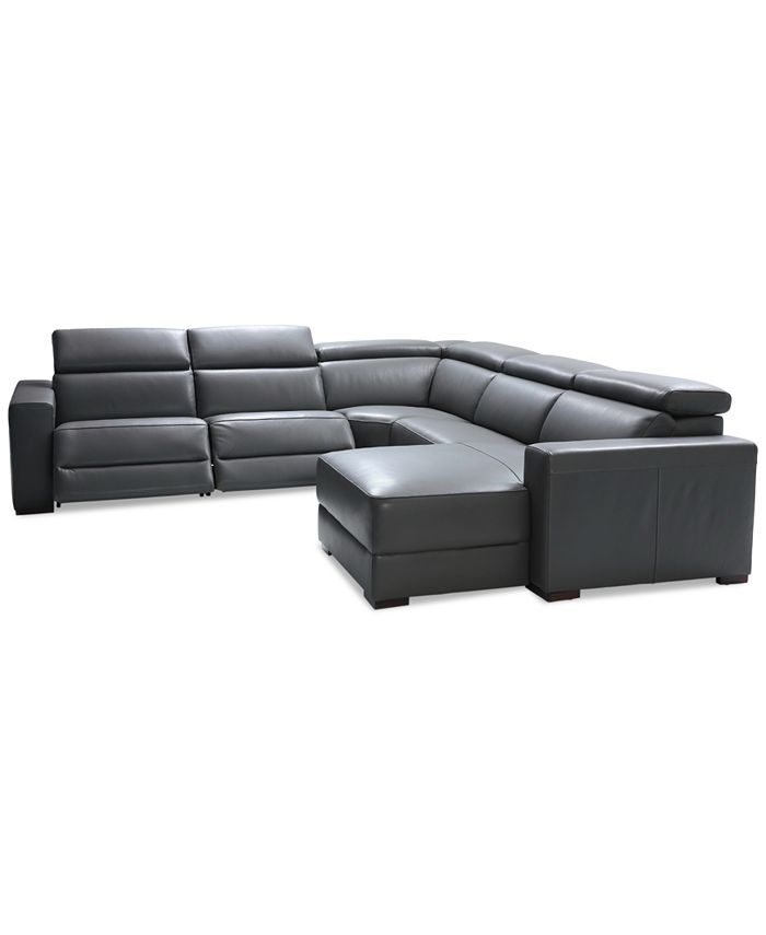 Furniture Nevio 6pc Leather Sectional Sofa with Chaise, 2 Power