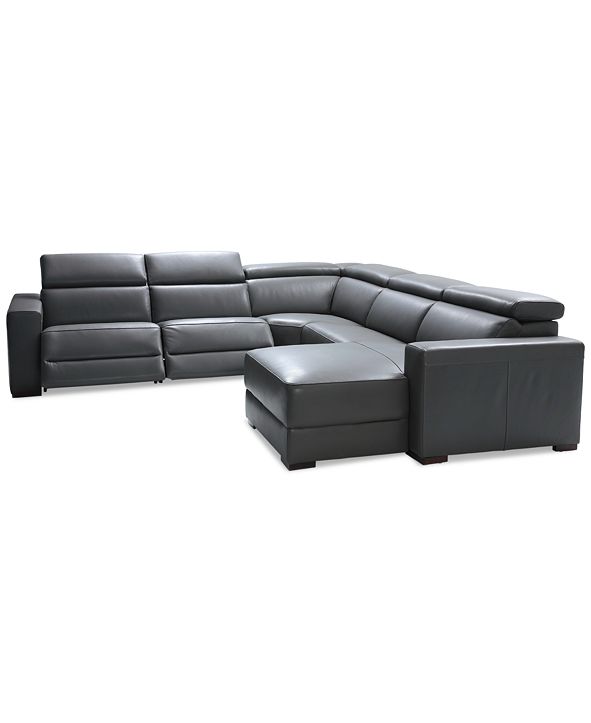 Furniture Nevio 6-pc Leather Sectional Sofa with Chaise, 2 Power