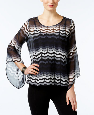Alfani Printed Angel-Sleeve Top, Only at Macy's