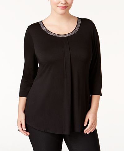 Belldini Plus Size Embellished Swing Top