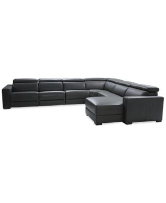 Nevio 6-pc Leather Sectional Sofa with Chaise, 2 Power Recliners and Articulating Headrests, Created for Macy's
