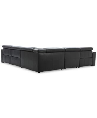 Nevio 124" 5-pc Leather Sectional Sofa with Chaise, 1 Power Recliner and Articulating Headrests, Created for Macy's