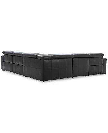 Furniture - Nevio 124" 5-pc Leather Sectional Sofa with Chaise, 1 Power Recliner and Articulating Headrests, Created for Macy's