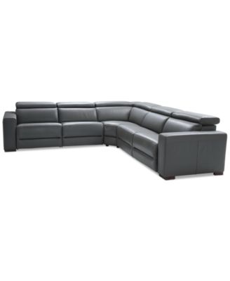 Nevio 5-pc Leather "L" Sectional with 3 Power Recliners, Created for Macy's