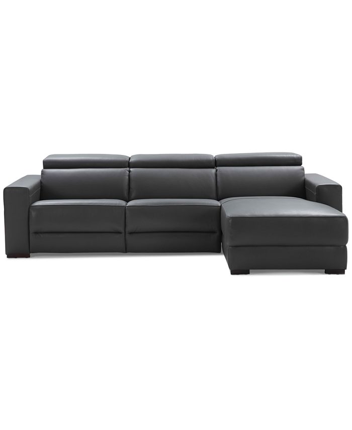 Furniture Nevio 115" 3pc Leather Sectional Sofa with Chaise, 2 Power