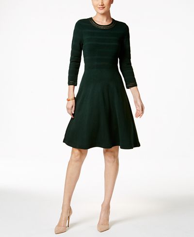 Jessica Howard Crochet-Trim Fit & Flare Sweater Dress