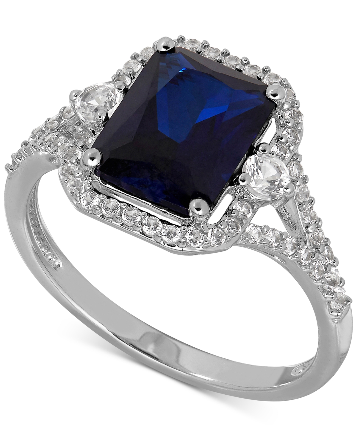Macy's Lab-grown Sapphire (3 Ct. T.w.) And White Sapphire (3/8 Ct. T.w.) Ring In Sterling Silver