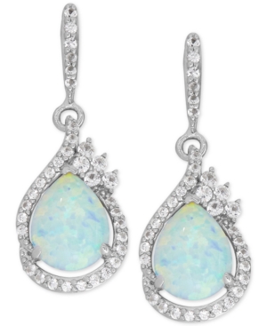 image of Lab-Created Opal (1-1/2 ct. t.w.) and White Sapphire (1/2 ct. t.w.) Drop Earrings in Sterling Silver