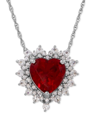 Macy's Lab-grown Ruby (4 Ct. T.w.) And White Sapphire (1 Ct. T.w.) Heart Pendant Necklace In Sterling Silve In Red