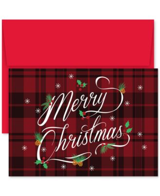 Masterpiece Studios - Plaid Merry Christmas Greeting Cards and Envelopes, Set of 18