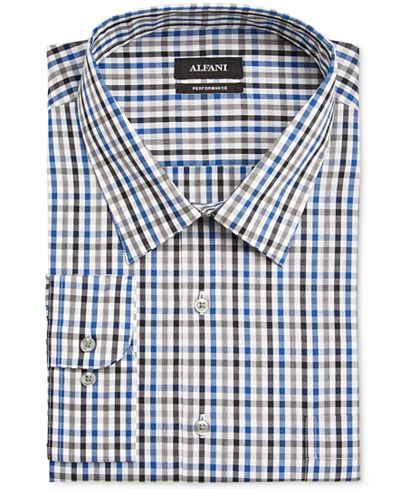 Alfani Black Men's Big and Tall Classic Fit Blue Multi Gingham Dress Shirt, Only at Macy's