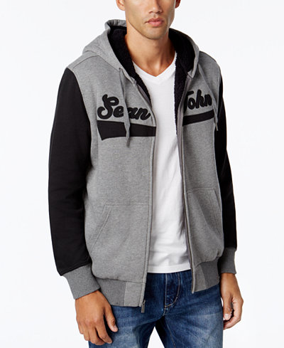 Sean John Men's Sherpa-Lined Hoodie with Contrast Sleeves, Only at Macy's