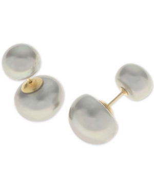 image of Dyed Gray Cultured Freshwater Pearl (8 & 12mm) Front and Back Earrings in 14k Gold