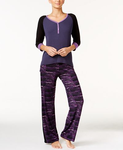 DKNY Petite Resort Colorblocked Lounge Top & Printed Lounge Pants Sleep Separates