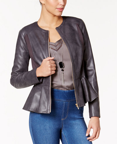 Thalia Sodi Faux-Leather Peplum Jacket, Only at Macy's