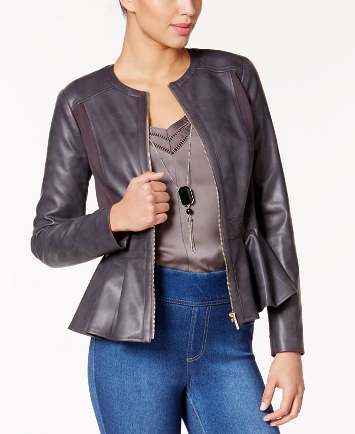 Thalia Sodi Faux-Leather Peplum Jacket, Created for Macy's - Macy's