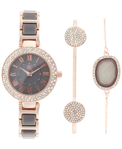 INC International Concepts Women's Rose Gold-Tone and Gray Acrylic Bracelet Watch & Bracelets Set 30mm, Only at Macy's