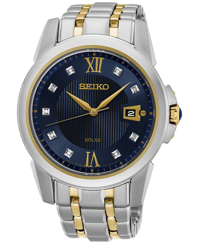 Seiko Men's Solar Diamond Accent Le Grand Sport Two-Tone Stainless Steel  Bracelet Watch 41mm SNE428 & Reviews - Macy's