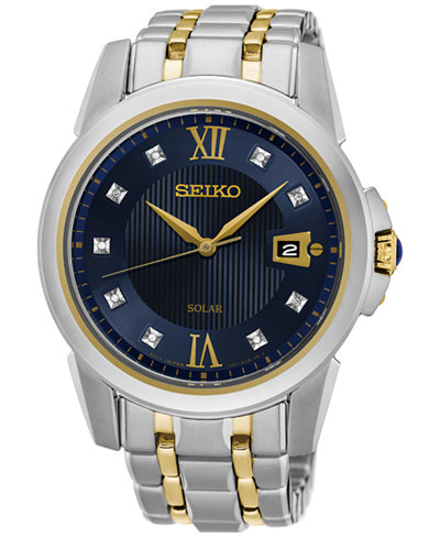Seiko Men's Solar Diamond Accent Le Grand Sport Two-Tone Stainless Steel Bracelet Watch 41mm SNE428