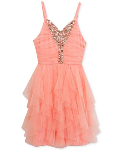 Rare Editions Embellished Cascade-Ruffle Party Dress, Big Girls (7-16)