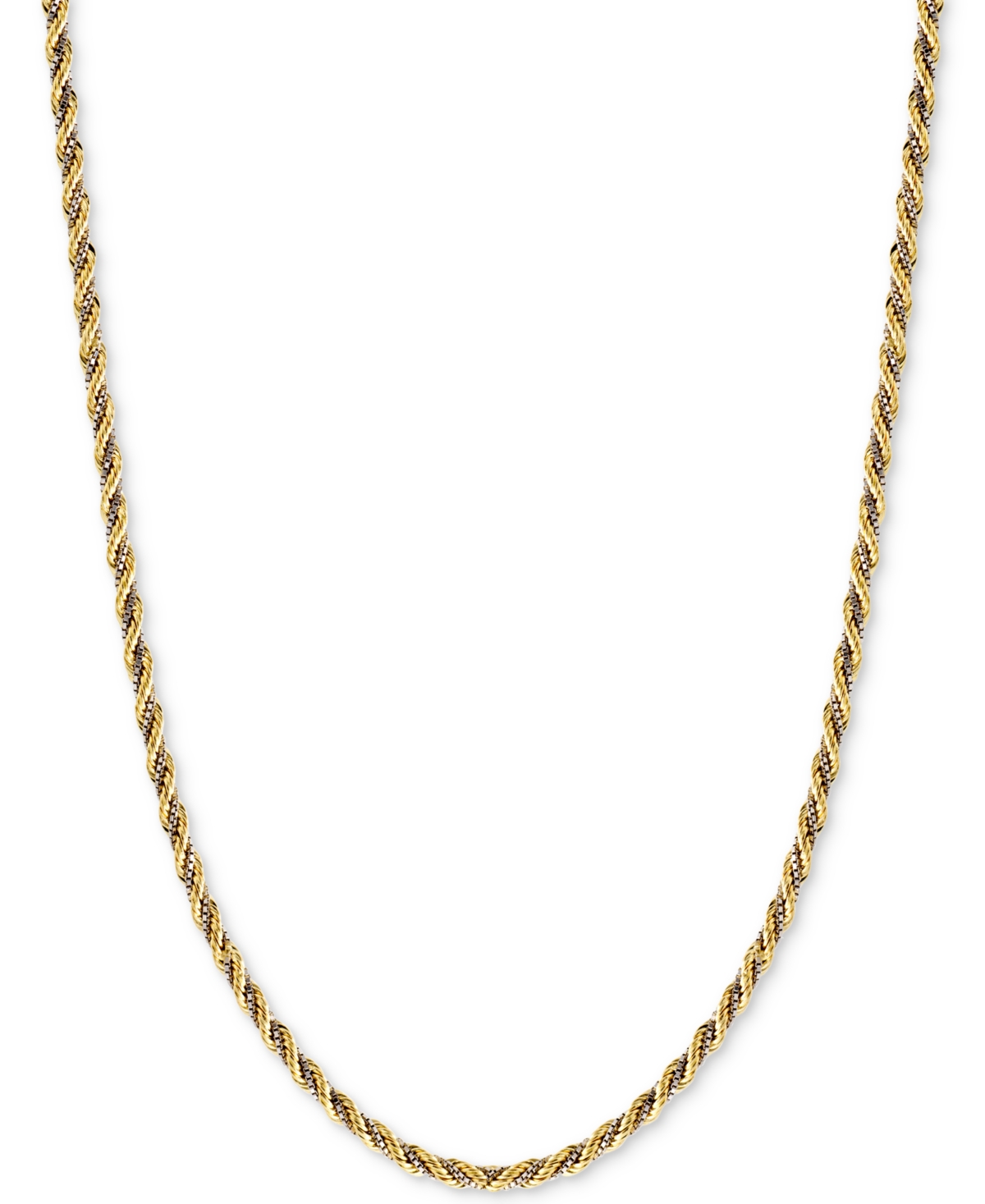 Two-Tone Twisted Box-Link Rope Chain Necklace (2-1/3mm) in 14k Gold and White Gold - Yellow Gold
