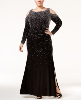 Xscape Plus Size Beaded Cold-Shoulder Slit Gown - Dresses - Women - Macy&#39;s