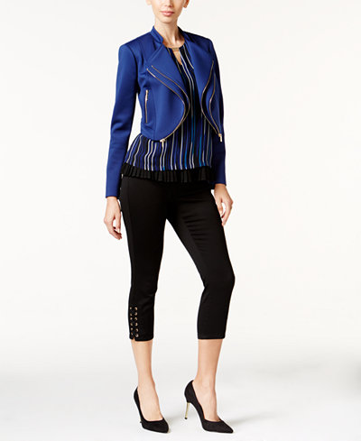 Thalia Sodi Cropped Jacket, Pleated Top & Lace-Up Capris, Only at Macy's