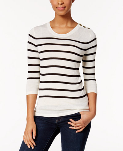 kensie Striped Button-Detail Sweater
